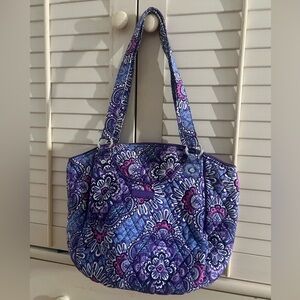 Vera Bradley Quilted Tote Shoulder Bag Purple Blue Floral Travel Work Purse